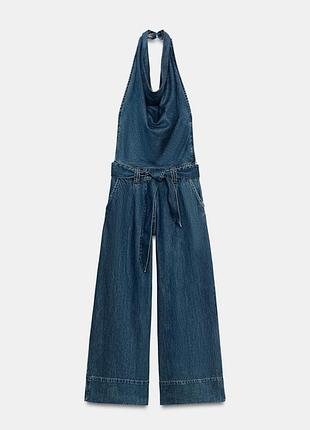 Джинсовий комбінезон жіночий zara з відкритою спиною, розмір s, синій
