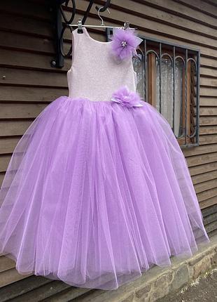 Плаття на випускний в садочок випускна сукня фіолетова рожева пишна довга із фатину