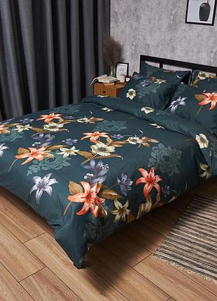 Постільний набір moon&star (простирадло 200х220 + 2 наволочки 70х70) мікросатин premium floral nocturne