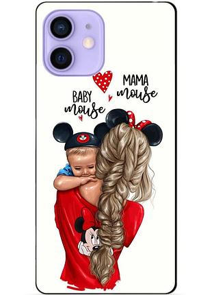Силиконовый чехол бампер для iphone 12 с рисунком мама и малыш