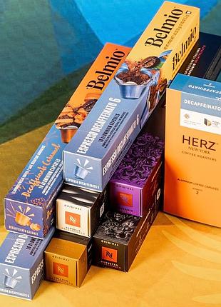 Преміум набір капсул безкофеїнової кави decaffeinato mix (сумісні з nespresso), асорті 7 смаків, (80 капсул)