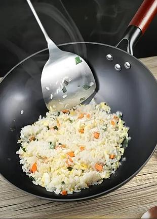Сковорода wok 32 см с деревянной ручкой, стальной вок 32 см,сковороды wok 32,китайская сковорода вок 32 см.