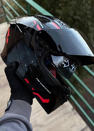 Мото шолом модуляр (трансформер) orlvs helmets червоний, тонований візер з окулярами l + подарунки: балаклава, чохол