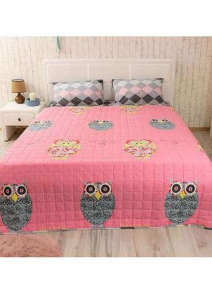 Покривало двостороннє руно 212x240 см - owl фуксія сатин (17497)