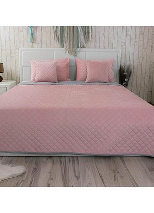 Покрывало двусторонее руно 150x220 см - велюр pink and grey ромб рожевый (28048)