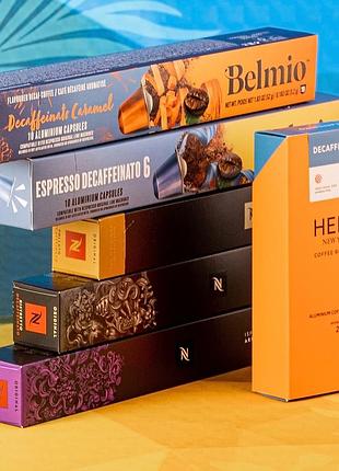 Набір капсул безкофеїнової кави асорті decaffeinato mix (сумісні з nespresso), nespresso, belmio, herz (60 капсул)