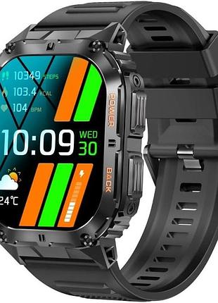 Lemfo k61pro- тактичний розумний смарт годинник із компасом, bluetooth, голосові дзвінки, водонепроникний ip68, amoled екран 1.96"