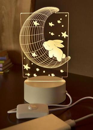 Ночник 3d "кролик на луне" с led-подсветкой