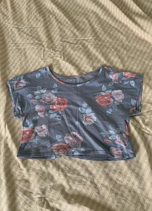 Топ майка синя у квітковий принт футболка h&m