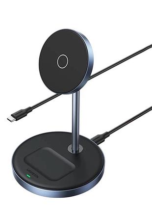 Ugreen магнітна бездротова зарядна підставка 20w ugreen cd317 2-в-1 для airpod iphone 16 15 14 13 pro max (90668)