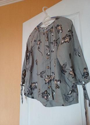 Рубашка женская 100% лен принт цветы цвет серый + хаки + мятный от monsoon