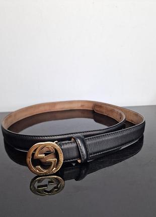 Оригінальний шкіряний ремінь gucci із золотою пряжкою interlocking g (розмір 85/34)