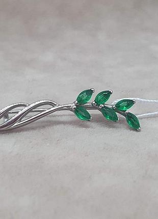 Серебряная брошь-булавка с фианитами. 9520 зел