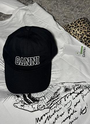 Бейсболка ganni чорна кепка unisex logo embroidered cotton baseball cap