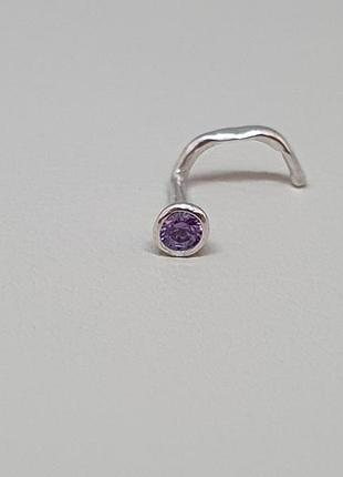 Серебряная серьга-пирсинг в нос. 1023.4с аметистовый