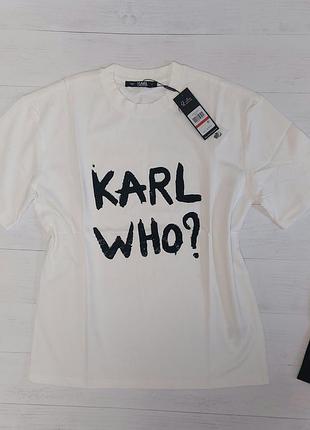 Біла футболка karl lagerfeld new collection  оверсайз з паєтками
