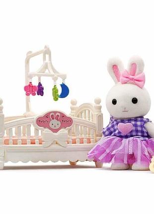 Игровой набор by dreamy флоксовый кролик с кроваткой и аксессуарами, арт. 6621-7