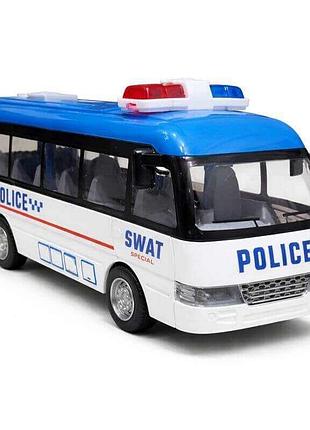 Іграшковий автобус поліція ym9906b 18,5 см — поліцейський автобус зі світлом, звуком, інерційний, з відкривними дверцятами