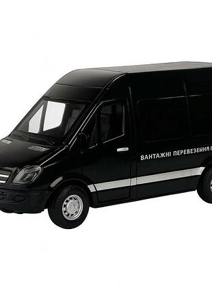 Металева машинка автопром mercedes-benz sprinter 906 чорний 13 см — інерційний фургон зі світлом і звуком, відкривні дверцята