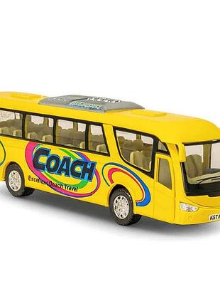 Інерційний туристичний автобус kinsmart coach 17 см жовтий — металевий корпус, відкривні двері, арт. ks7101w-4