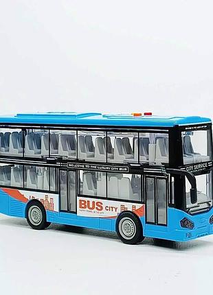 Іграшковий автобус двоповерховий js123a - музичний інерційний транспорт для дітей, синій, 28 см