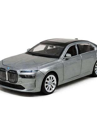 Игрушечная машина bmw i7 автопром 1:24 — металлическая модель 22 см, серая, свет, звук, открывающиеся двери, арт. 68283a(b)-2