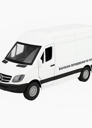 Металева машинка автопром mercedes-benz sprinter 906 13 см — білий інерційний фургон зі світлом, звуком і дверцятами