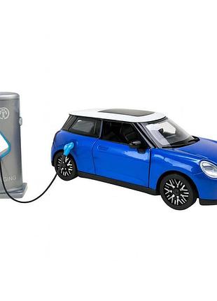 Игрушечная машинка автопром mini cooper синяя 1:28 — металлическая модель со светом и звуком, док-стенд, арт. 68739-2