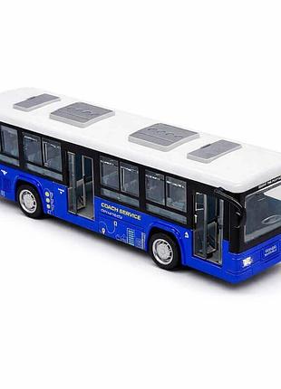 Іграшковий міський автобус інерційний clm-0771a, 20 см — металевий, синій, зі світлом і звуком, з відкривними дверима