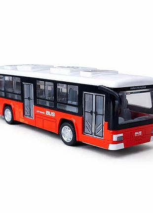 Іграшковий автобус clm-0771b 20 см — інерційний міський автобус зі світлом, звуком і дверцятами, червоний