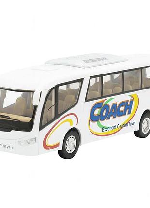 Інерційний туристичний автобус kinsmart coach 7'' ks7101w-1 — білий металевий корпус, відкривні двері, інерція, 17,5 см