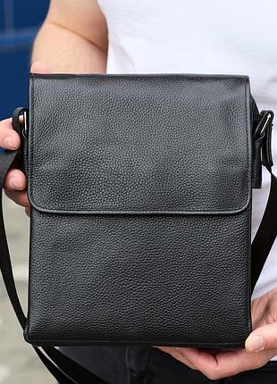Сумка месенджер 21.5x25x7 шкіряна барсетка для чоловіків tiding bag 35775 чорна