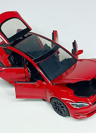 Машинка автопром "tesla модель s с зарядной станцией" красная, 1:24 (18 см) ap7713-1
