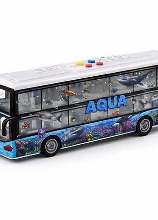 Іграшковий туристичний двоповерховий автобус aqua bus js123a 28 см — музичний інерційний