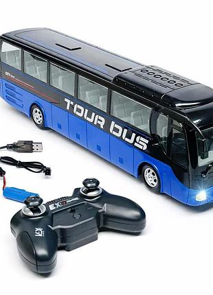 Радіокерований автобус 38 см синій tour bus 2.4ghz з акумулятором 3.7v, світло фар, 3+