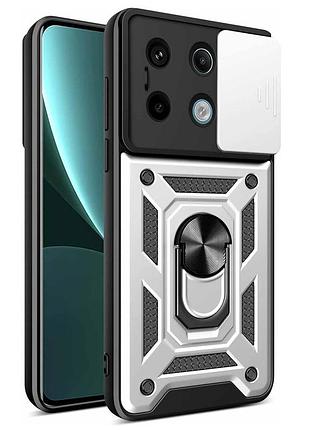 Чехол fiji camera defence для poco x6 pro 5g бампер с защитой камеры и подставкой silver