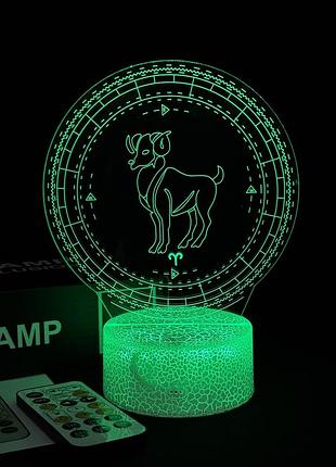 3d-лампа знак зодиака овен, подарок для любителей астрологии и гороскопов, светильник или ночник, 7 цветов,4 режима,пульт