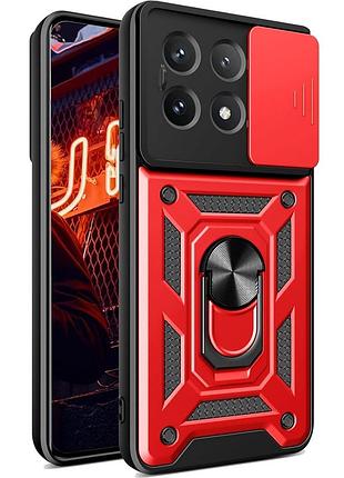 Чехол fiji camera defence для poco x6 pro 5g бампер с защитой камеры и подставкой red