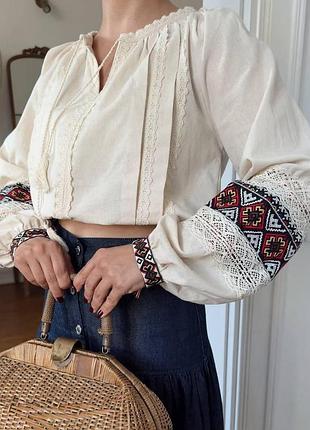 Вышиванка женская с вышивкой и кружевом, размер s,m,l