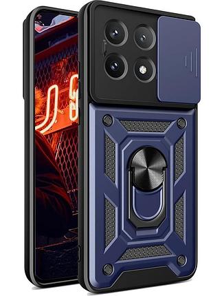 Чехол fiji camera defence для poco x6 pro 5g бампер с защитой камеры и подставкой dark blue