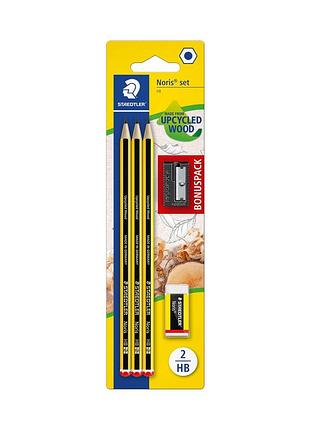 Набор из 3 карандашей hb + точилка + ластик комбинированный staedtler