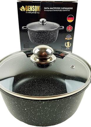 Кастрюля 3.2 л benson bn-306, с мраморным покрытием, прозрачная крышка, для всех типов плит
