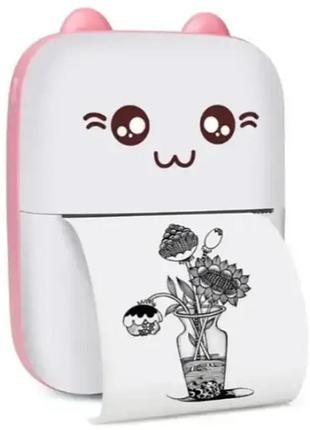 Принтер детский аккумуляторный, mini printer cat ears, портативный bluetooth принтер