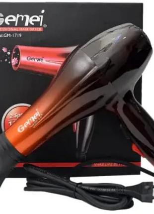 Профессиональный фен gemei gm-1719 для укладки и сушки волос, с защитой от перегрева, 1800 вт