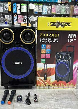 Колонка музыкальная, с bluetooth на аккумуляторная c 2-мя радиомикрофон zxx-9191