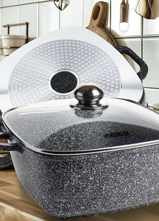 Кастрюля квадратная benson bn-360, мраморное покрытие, объем 2.1, для всех типов плит