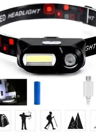 Налобный фонарь с датчиком движения bl 1801a /1804a cob xpe с сенсором 18650 на usb зарядке