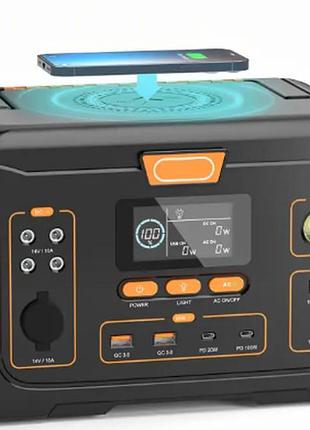 Портативная электростанция wimpex wx-1438, мощность 650 вт, с беспроводной зарядкой и фонарем
