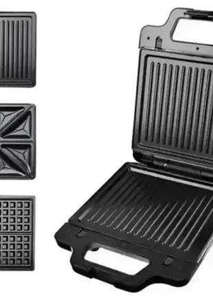 Сендвічниця-гриль 3в1 sokany sk-bbq-835 потужна, компактний дизайн, теплоізольовані ручки, змінні форми