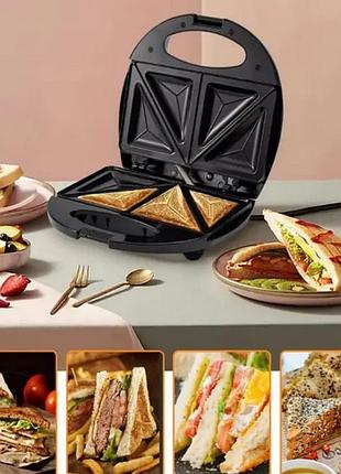 Сендвічниця sokany sk-bbq-839 для гарячих бутербродів, компактна, антипригарна, потужність 700 вт